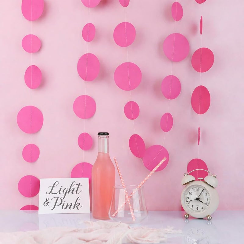 Weven Hot Pink Paper Garland Circle Dot Party Banner Wall Streamers Backdrop Ceiling Hanging Decorations, 20 Feet in Total - Image 4